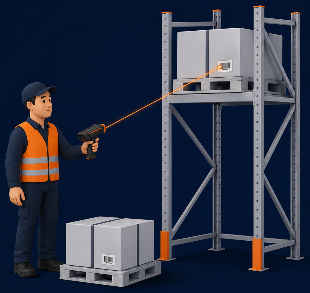 Warehouse employee using connected inventory scanning technology