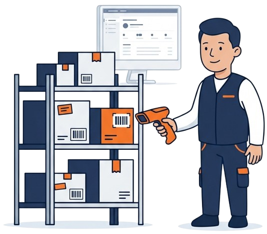 Warehouse employee using mobile barcode scanning technology